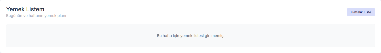 Yemek listesi ekran görüntüsü