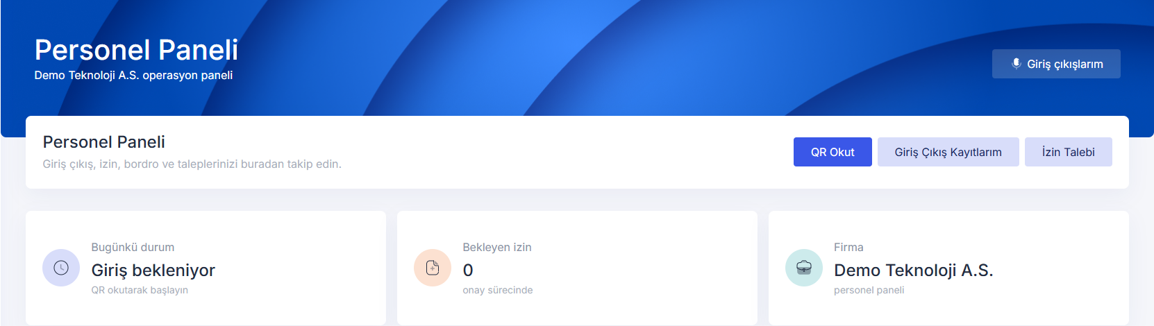 QR ile personel giriş çıkış ekranı